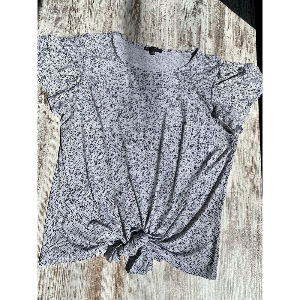 Adrianna Papell Women’s Short Sleeve Top Size M Grey & Black Ruffle Sleeves